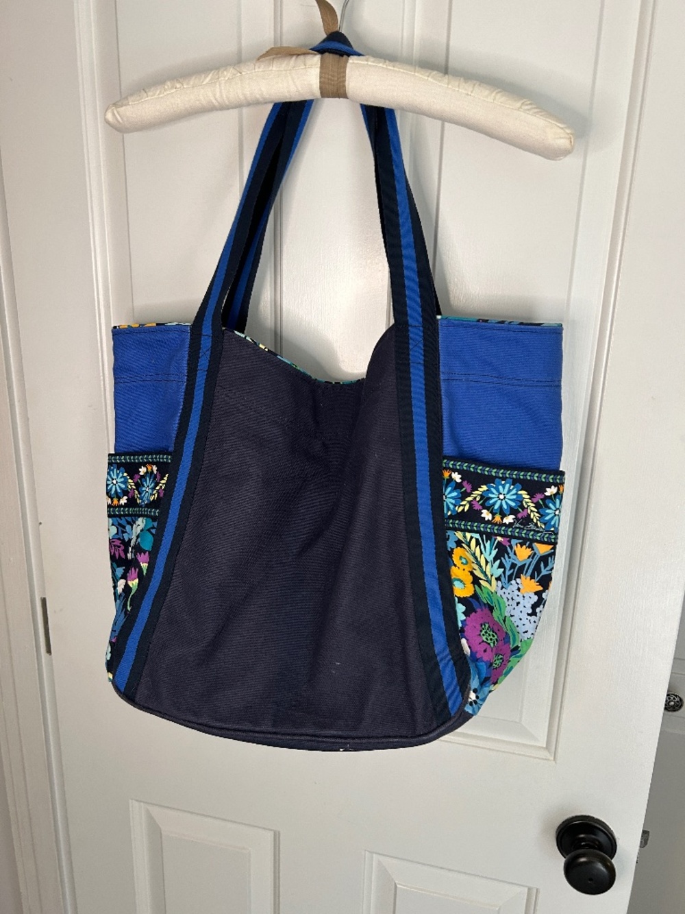 Vera Bradley Color Block "Midnight" Tote Bag - Navy with blue florals
